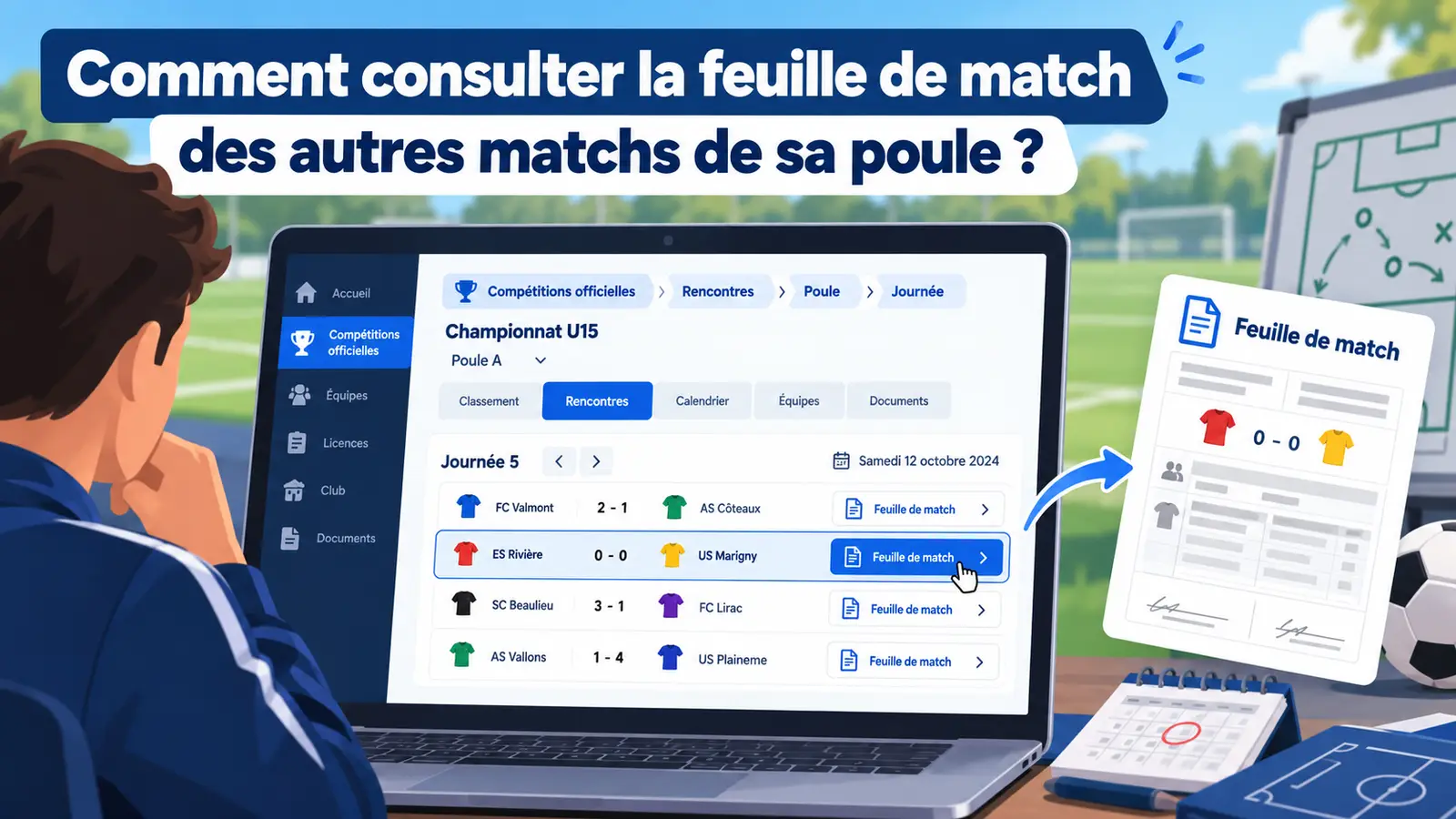 Comment consulter la feuille de match des autres matchs de sa poule dans Footclubs ?
