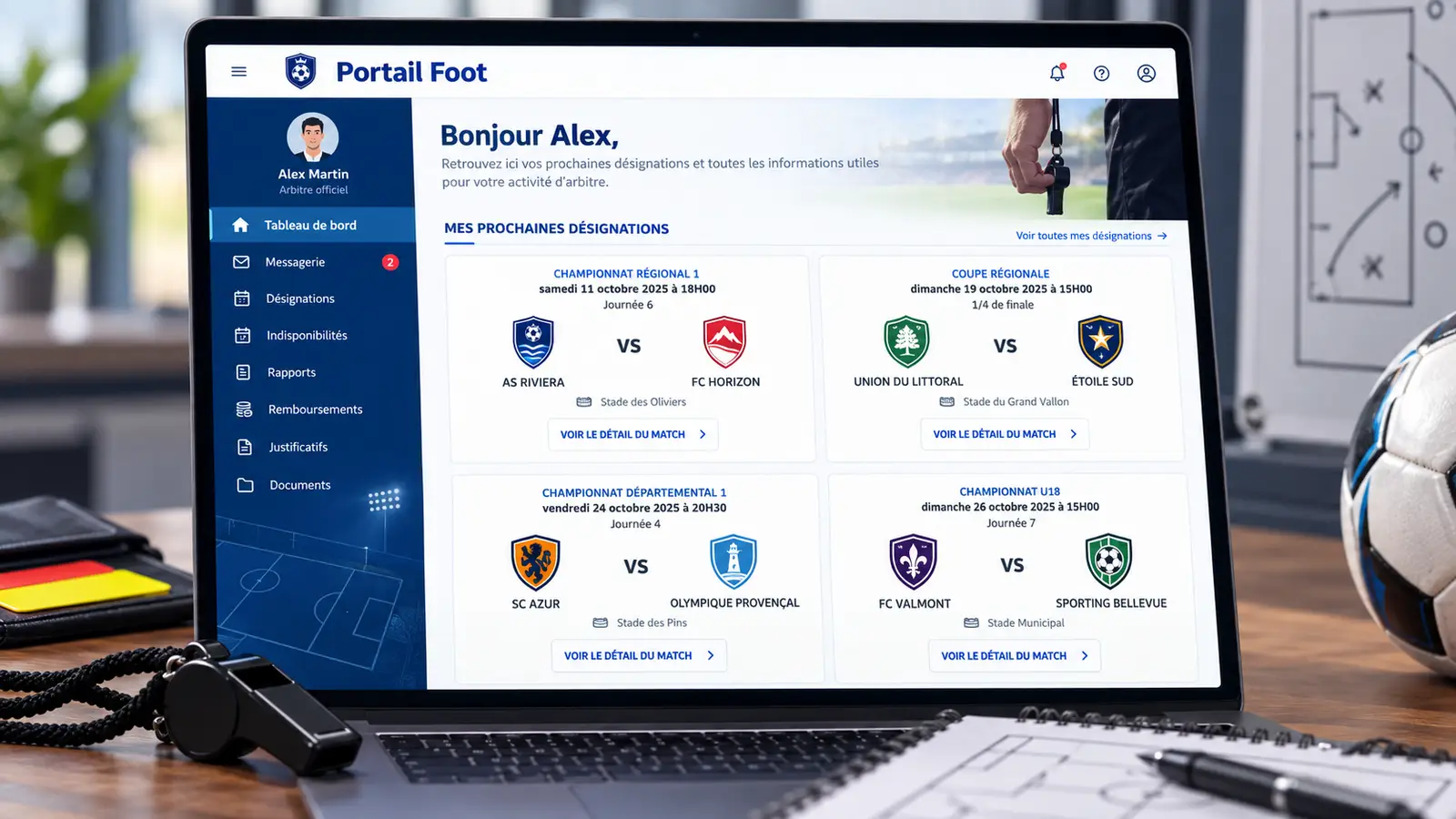 Portail des Officiels FFF : connexion, désignations et rapports