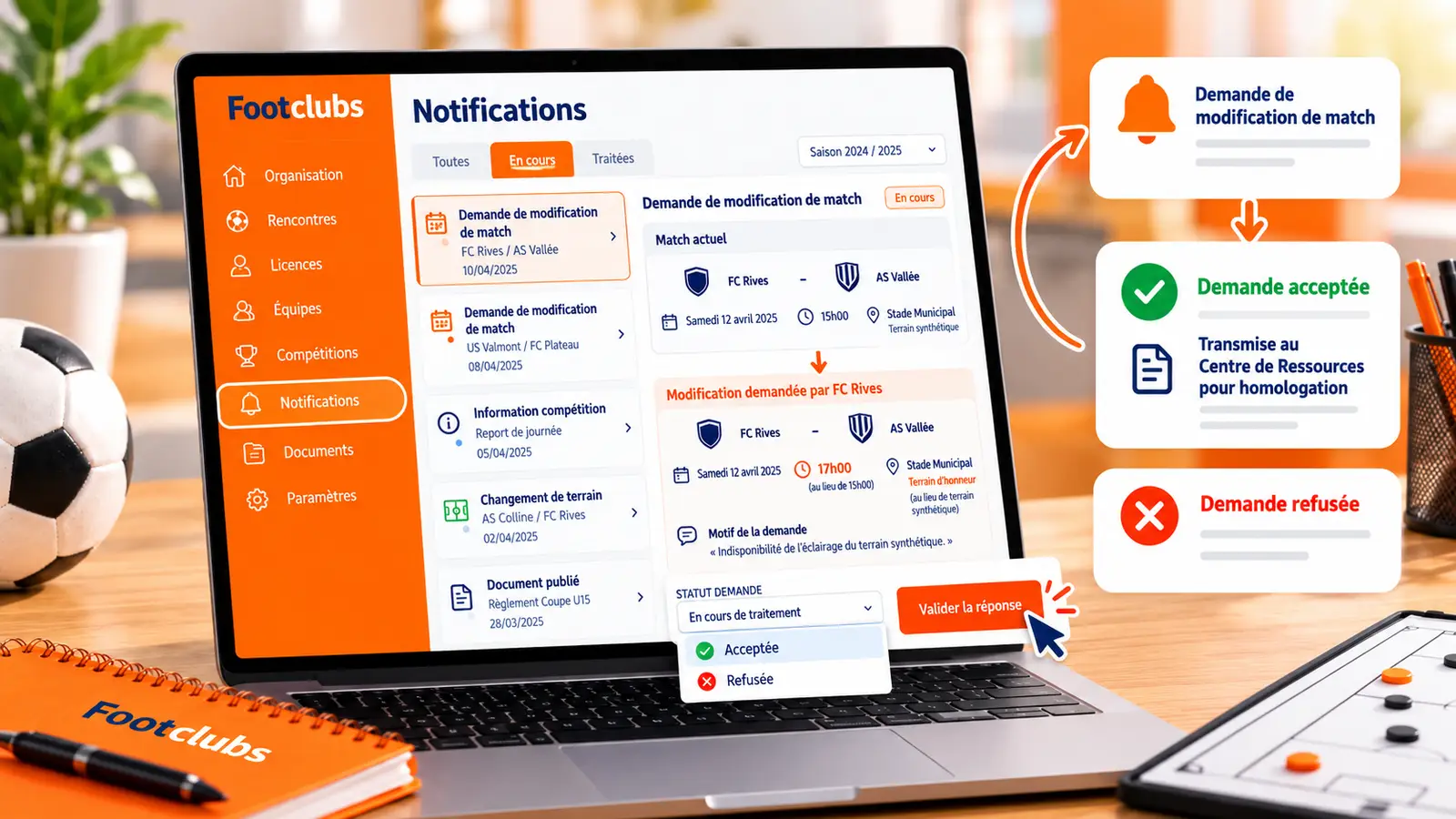 Comment accepter ou refuser une demande de modification de match sur Footclubs ?